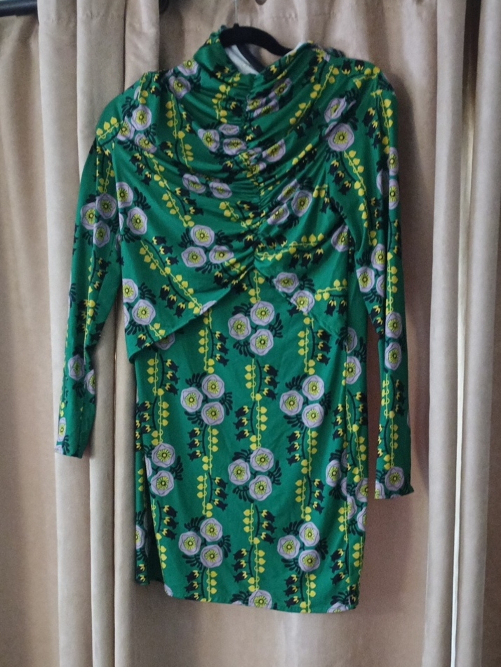 Zara Green Floral Long-Sleeve Draped Dress